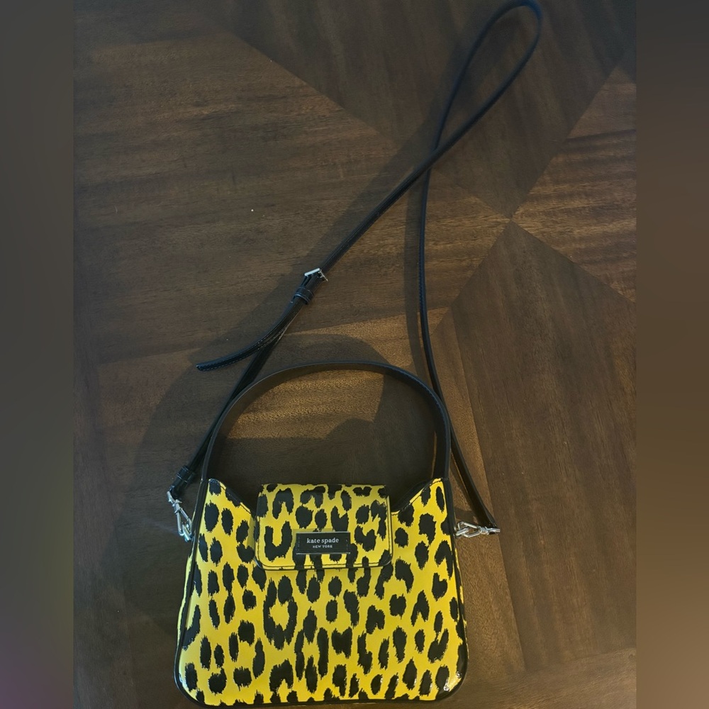 Kate Spade Black and Yellow Animal Print Crossbody Bag/Sam Mini Hobo